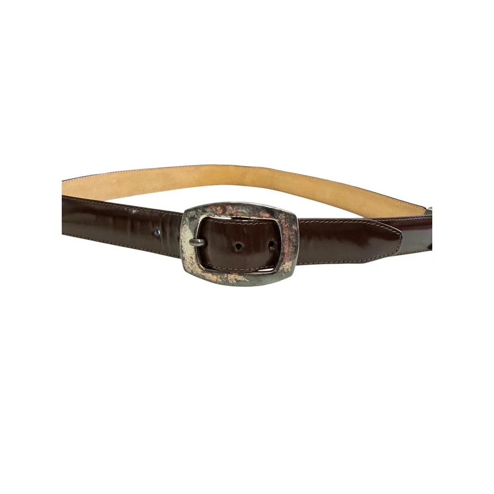Brighton Womens Belt Brown Leather Silver‎ Interlocking Buckle Vintage Large